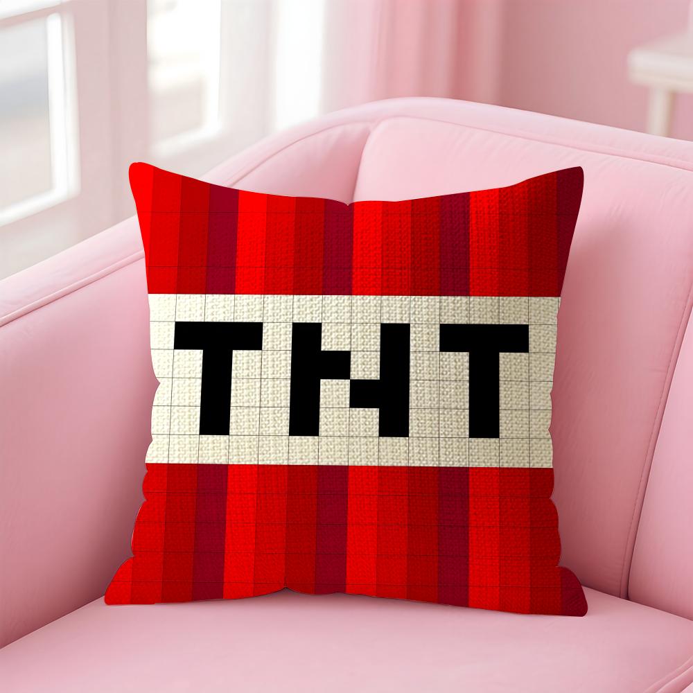 Game T-Tnt Block Explosion Pillow Case Natural Linen Organic Fabric Double-Sided Printing Sofa Home Decor Gift Cushion Cover