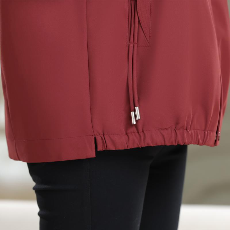 Women's Plus Size Solid Color Hooded Jacket – Drawstring Pocket Windproof Coat (Sizes 3XL-7XL) for Middle-Aged Women