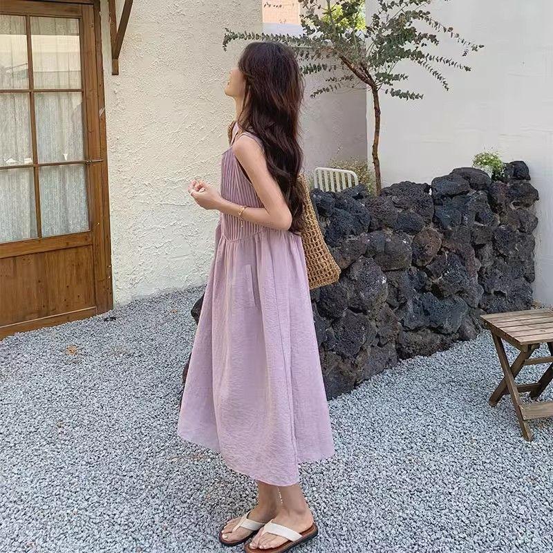 French Purple Sleeveless Vest Suspender Dress Children 2026 New Summer Seaside Vacation Dress High Sense