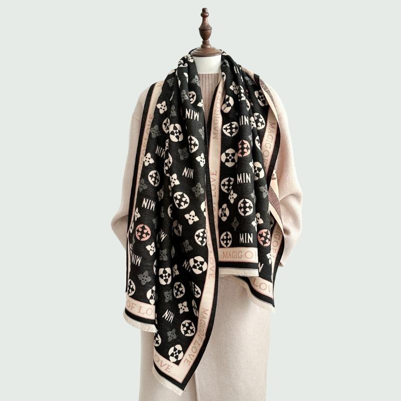 Autumn and winter new atmosphere scarf women's dual-purpose imitation cashmere air conditioner shawl double-sided thickened warm scarf