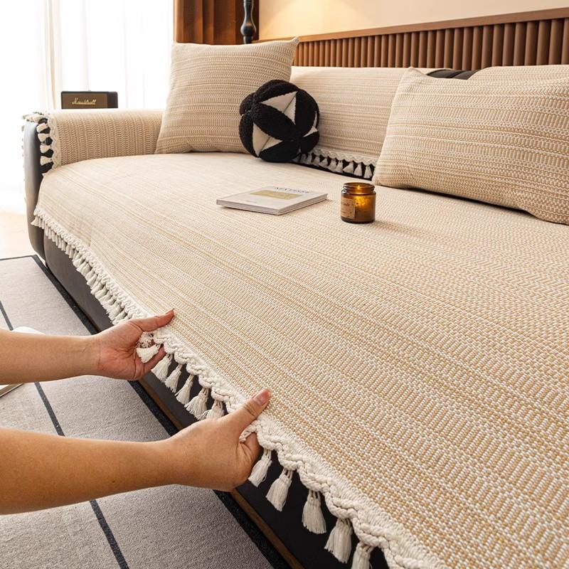 All Seasons General Traditional Coarse Cloth Sofa Cover Thickened Cotton Linen Fabric Cushion Anti Slipanti-Static Sofa Cover