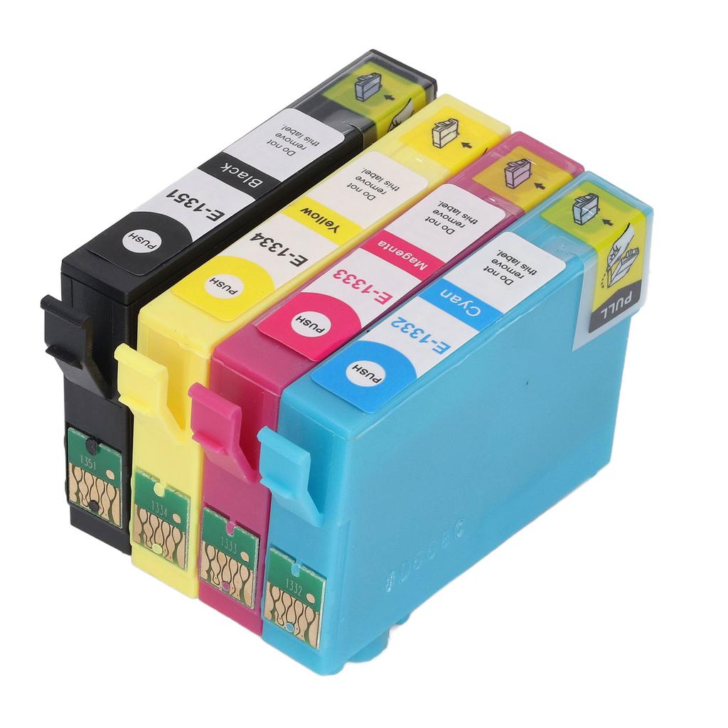 4 Pcs Ink Cartridge Black Cyan Magenta Yellow Smoothly Accurate Clear Anti Fade Printer Ink Cartridge for Stylus T1351