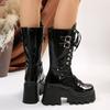 Women's Boots Autumn and Winter New Rivet Buckle Belt Thick Heel Medium Boots Children's Punk Knight Boots Women