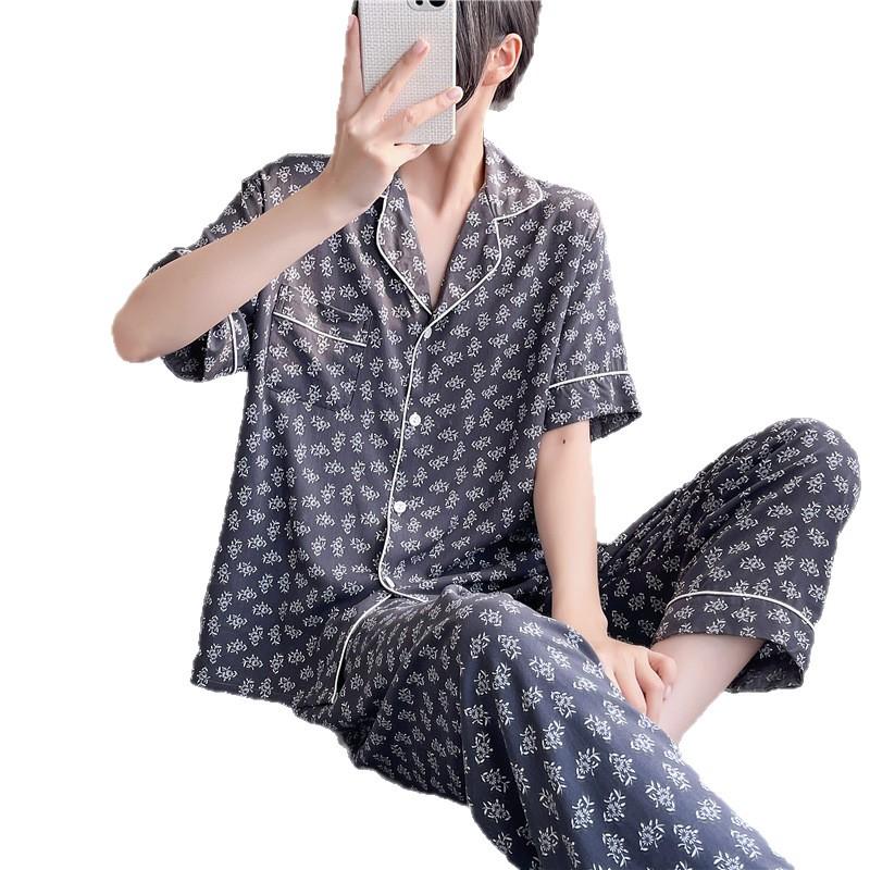Korean version of sweet girl short-sleeved pajamas women's spring summer cotton and silk shirt collar can be worn outside loungewear princess