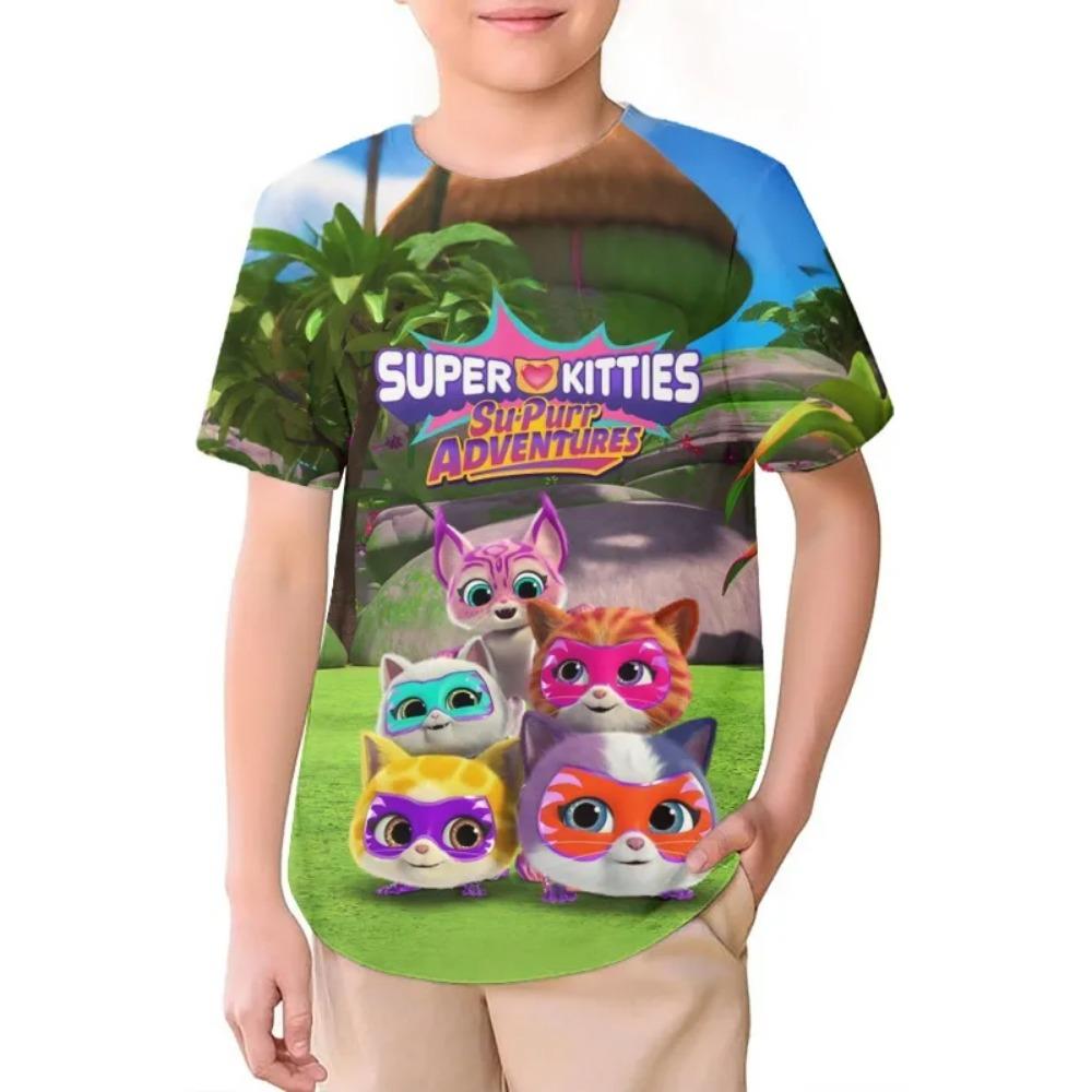 SuperKitties Kids High Quality T Shirts For Girls Cute Childrens Clothing 3D Cartoon Print Summer Short Sleeve Crewneck Tees 3D Printed Anime TOPS