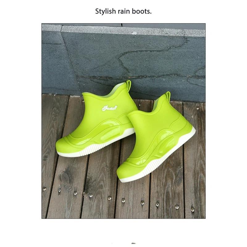 Women's Fashion Casual Anti Slip Waterproof Wear Resistant Midsole Rain Shoes Lightweight Rubber Shoes