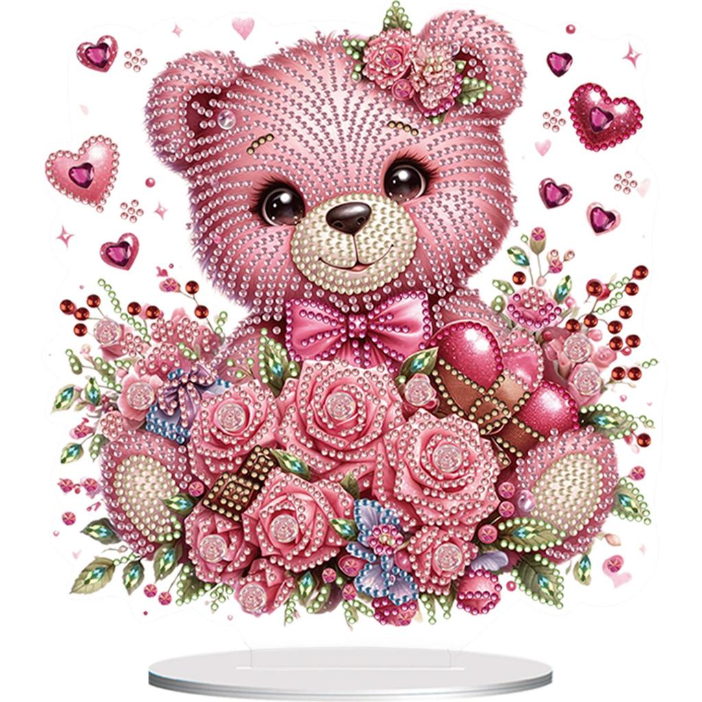 Round+Special Shape Desktop Diamond Art Kits Acrylic 5D DIY Diamond Art Tabletop Decorations Heart Rose Bear for Adults Beginner