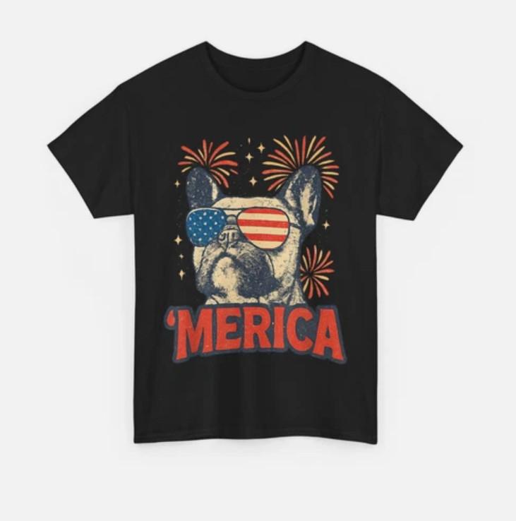 Merica T- Patriotic US Flag French Bulldog Dog Funny 4th Of July Gift Tee Unisex T-Shirt S
