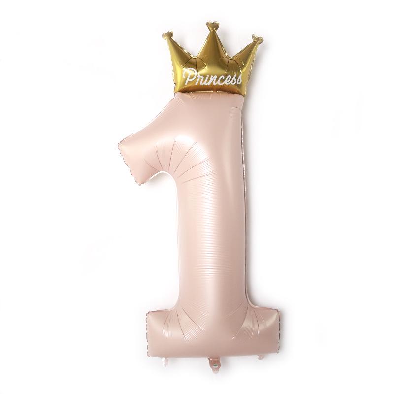 Large Blue Pearlescent Crown Number 1 Foil Balloon - First Birthday Decoration