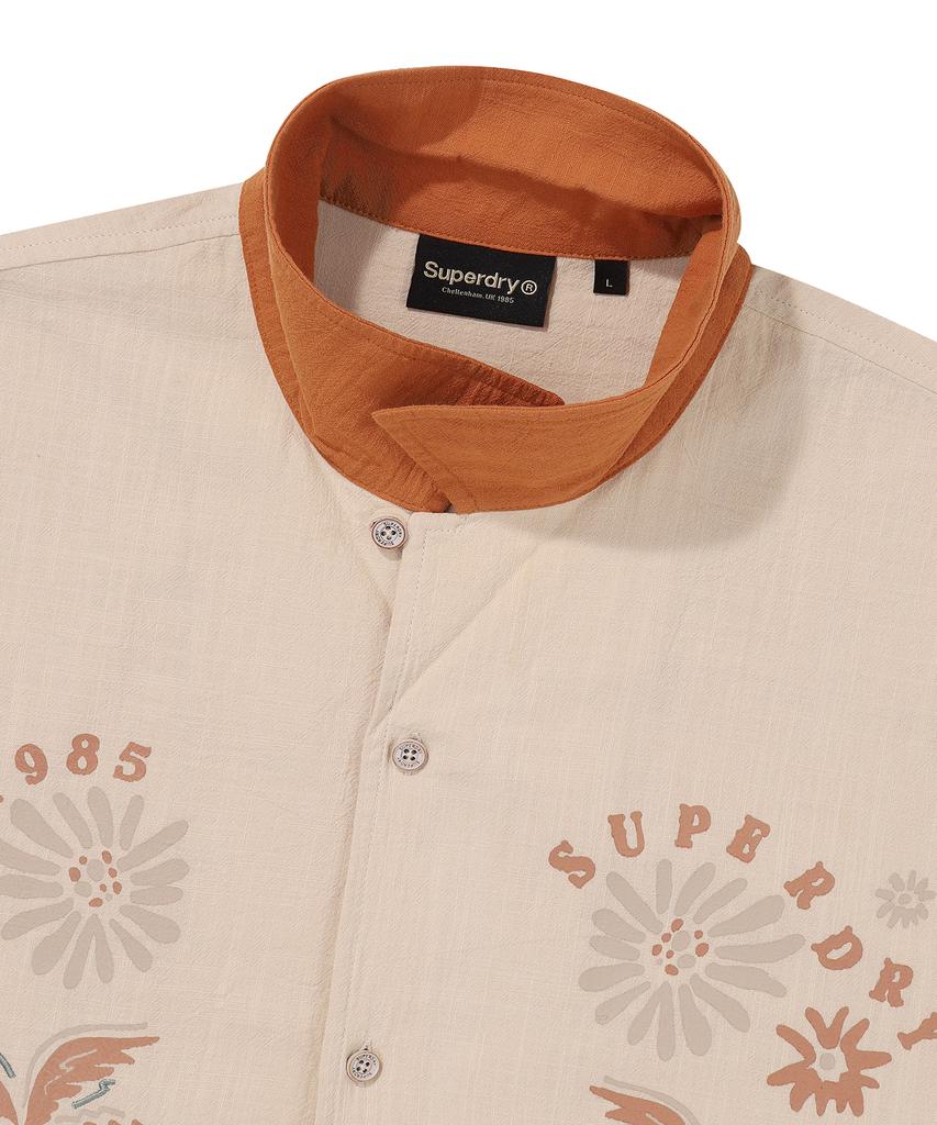 Syupeodeulai Palm Tree Open Collar Pattern Shirt Light Beige