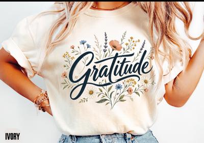 Gratitude T-Shirt, Comfort Colors Christian Tee, Thanksgiving Shirt, Floral Thankful Clothing, Fall Apparel, Thank You Jesus, Gift for Her