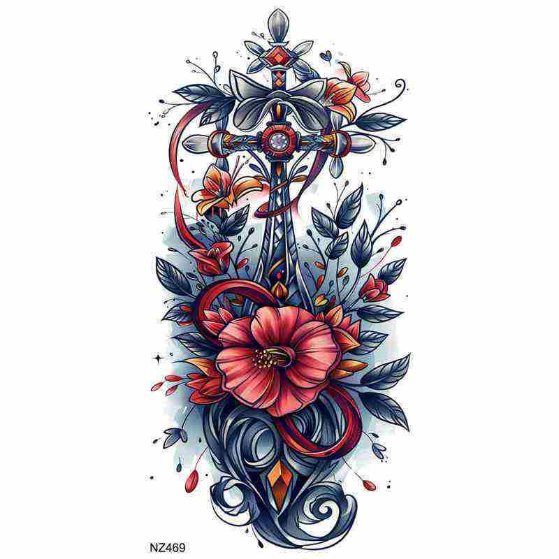 Трансграничные наклейки-татуировки «Цветок бабочки» - Татуировки на руку, Европейский и американский стиль 19.8x9.6CM