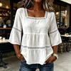 Women Tops Square Collar 46085 Sleeves Solid Color Loose Fit Soft Stretchy Blouse Lace