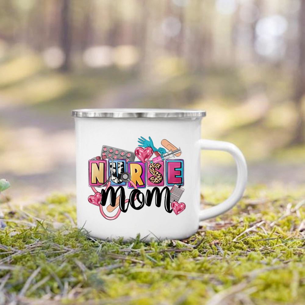 Nurse Life Print Mugs Enamel Mugs Creative Coffee Cups Drinks Dessert Breakfast Milk Cup Handle Drinkware Best Gifts for Nurse