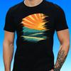 T-Shirt Men Retro Sunset Landscape Motif Cotton Size S To 5XL