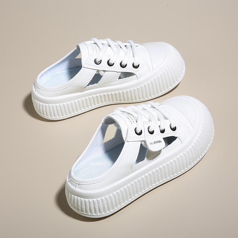

2025 лето новый полый полуподнос белые туфли корейская версия ins студенческие спортивные дышащие универсальные кеды женские тапочки 40