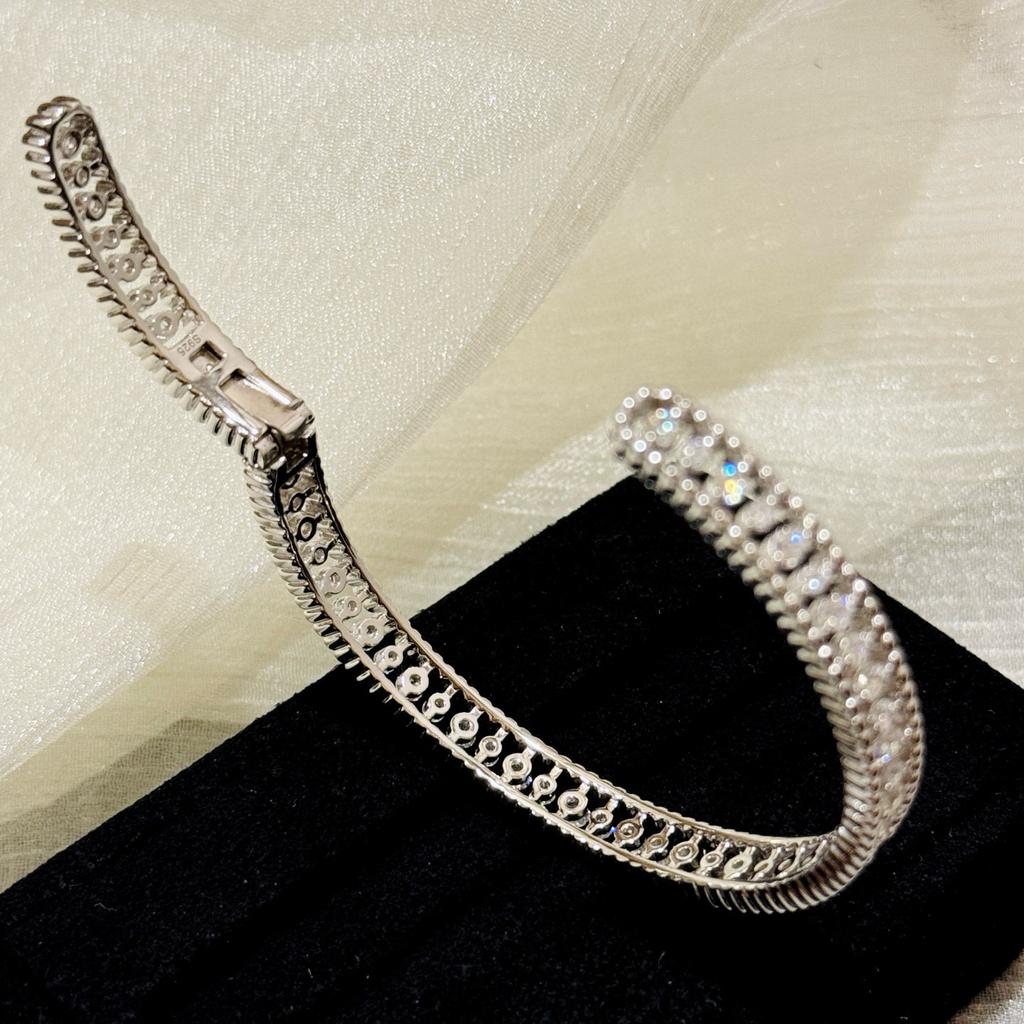 Nouveau Bracelet Vintage 100% Argent Sterling 925 Pavé Zirconia AAA Bordure Perles Creusées Bracelet Pour Femmes Bijoux Fins