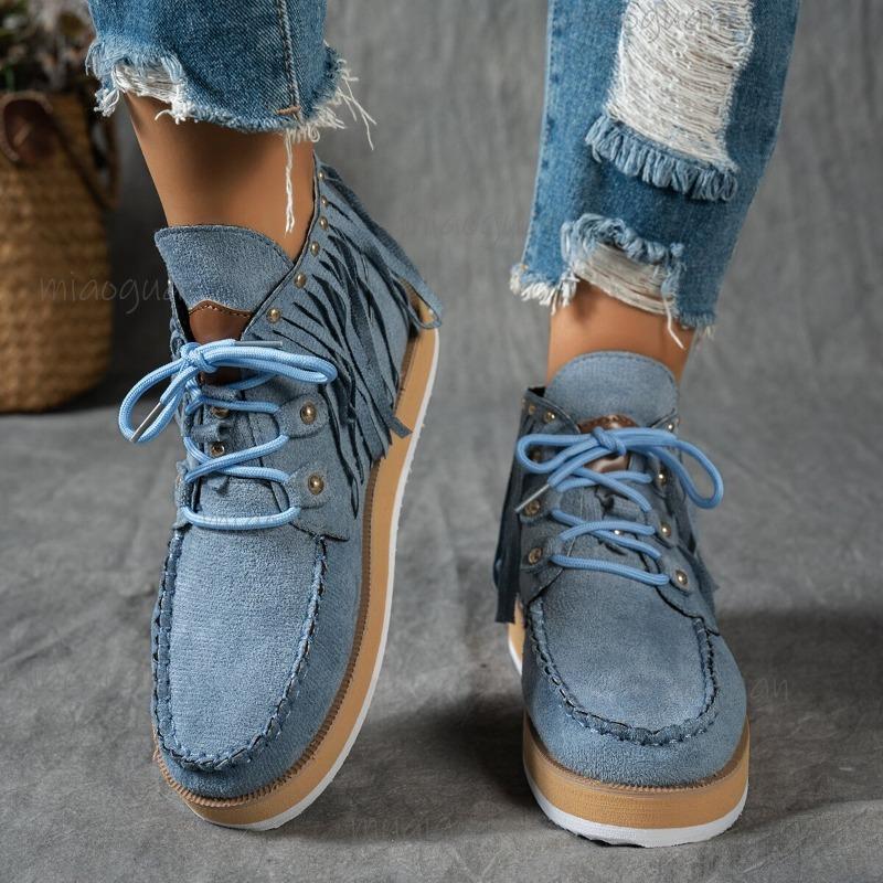 Kurzflorige Damen-Ankle Boots mit dicker Sohle, Quasten, Wildleder, Herbst-Winter-Booties, Bequeme Schuhe, Große Größen 36-43, Botines