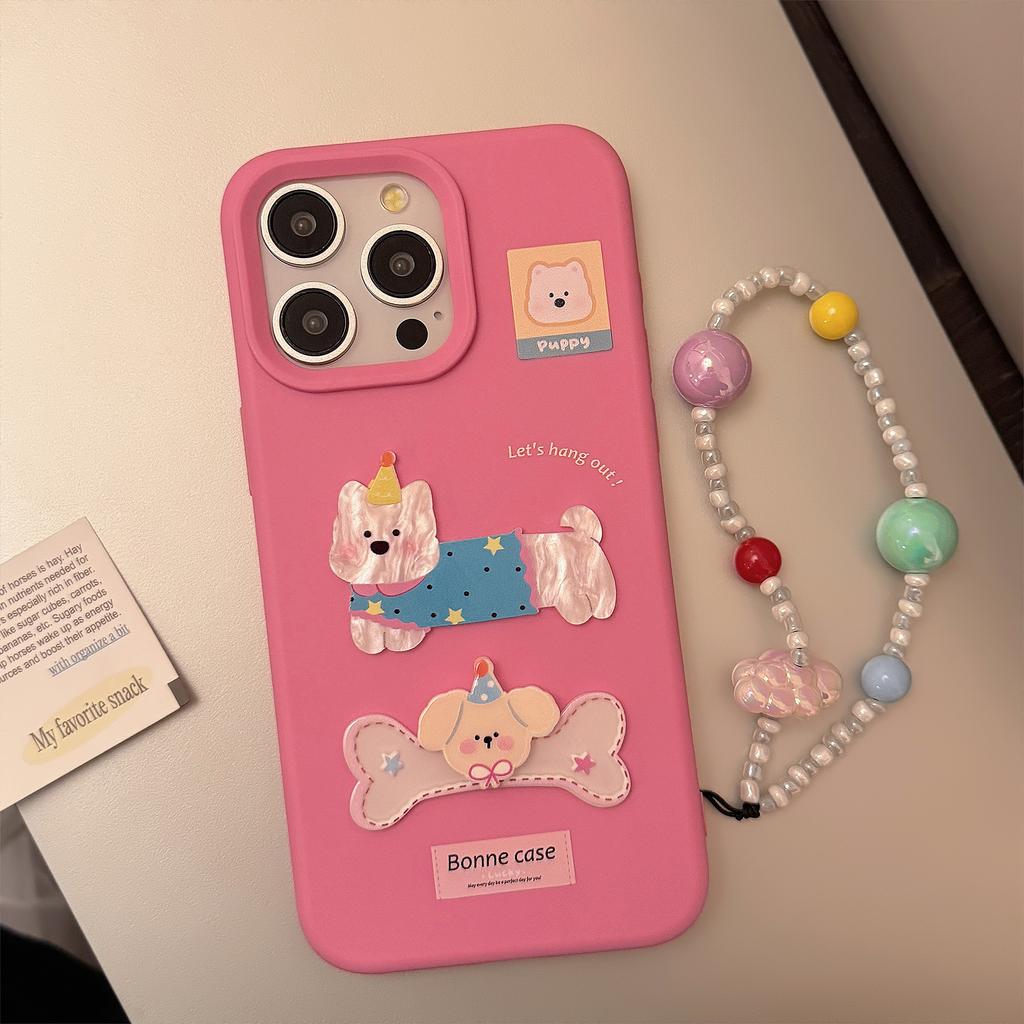 Bones Puppy Shell Iphone16 Mobile Phone Case Apple 15 Suitable for 17pro Max Hanging Chain 13 Three Dimensional