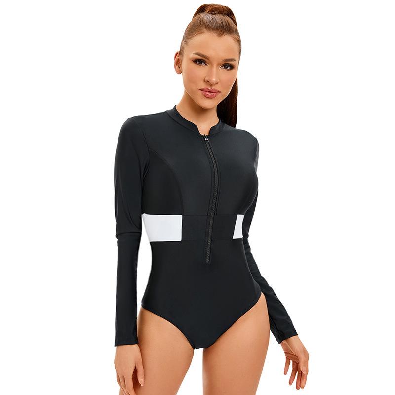 

Купальник с цветными блоками, женский полый купальник для серферов с открытой спиной и длинными рукавами XXL чёрный