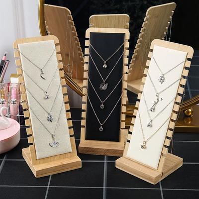 New Solid Bamboo Wood Jewelry Display Stand Necklace Showcase Holder Pendant Long Chain Handing Organizer Holder For Necklaces