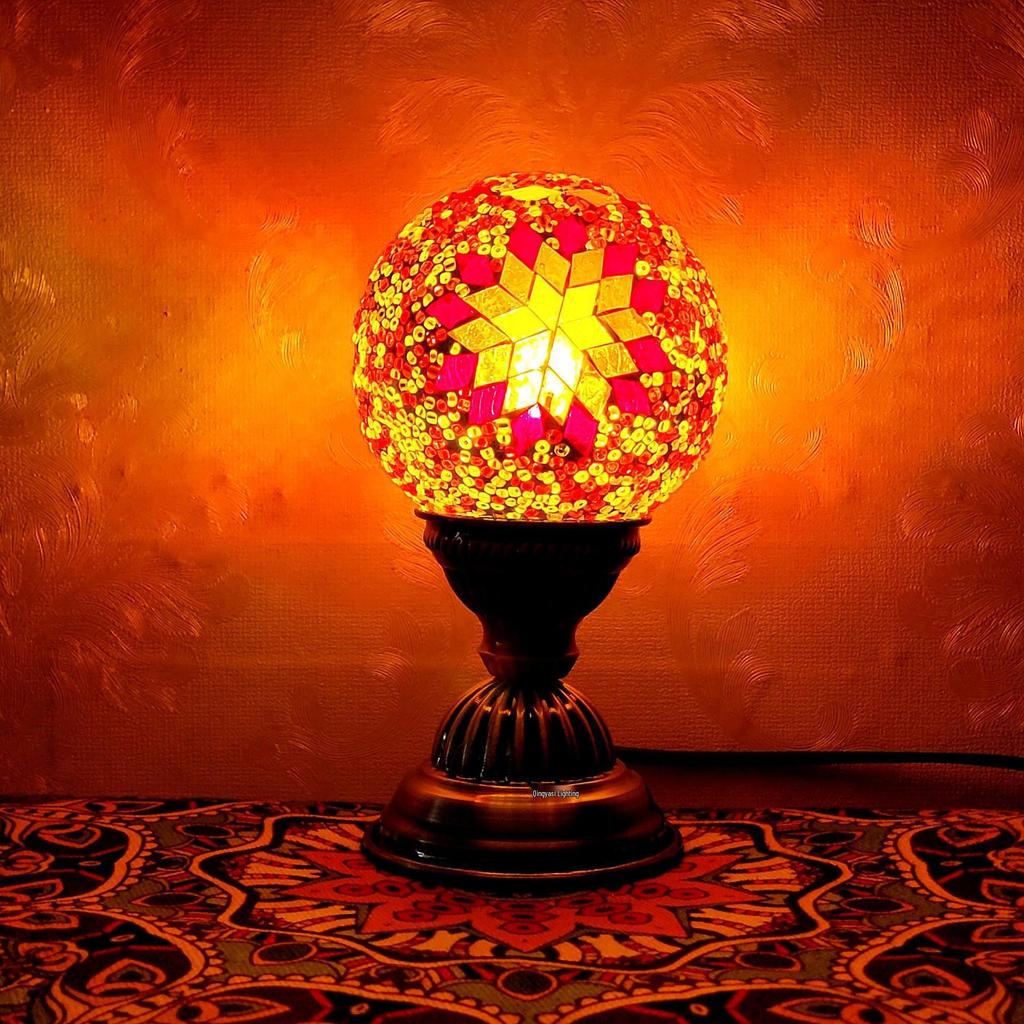 Moroccan Mosaic Table Lamp: DIY Ethnic Bedside Night Light with Music, Turkish Round Ball Design, Internet Celebrity Decor