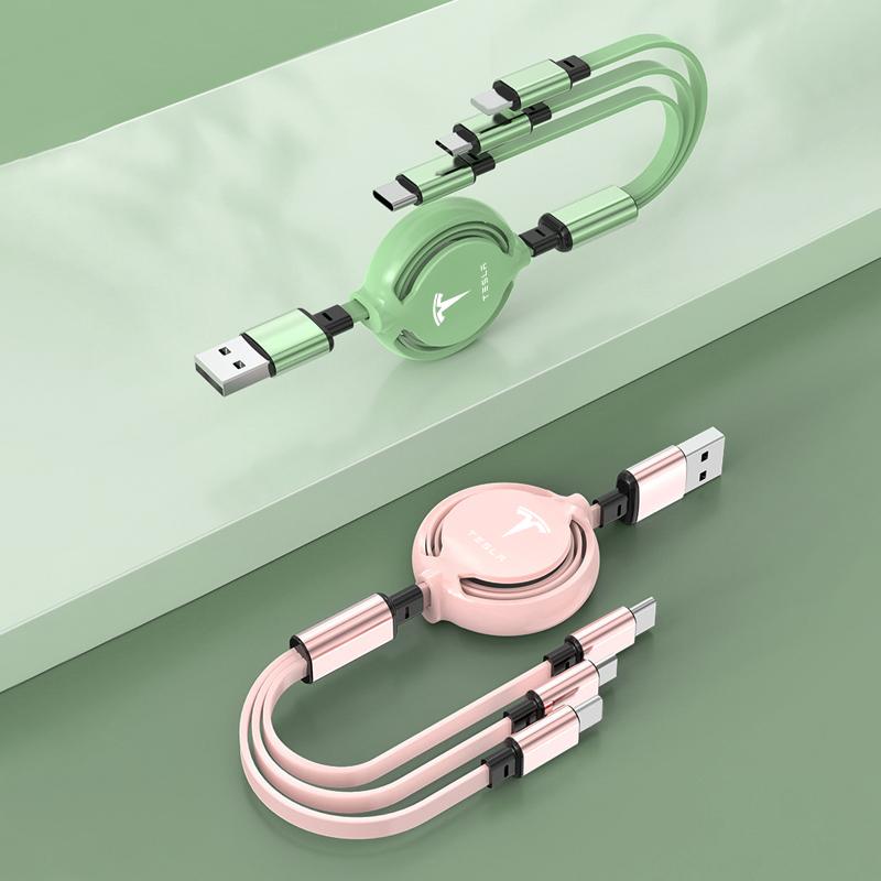 1Pcs Car Mounted Telescopic Three In One Mobile Phone Charger For Tesla Model 3 Model X S 2016-2023 Model Y Decals TM3 TMX