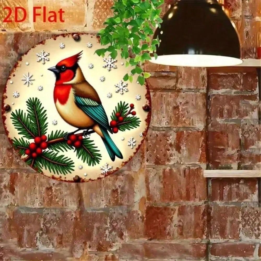 1 Stück Roter Vogel Winter Blechschild Schneeflocke Beere Wandkunst für Küche Garten Garage Langlebige Ferienhaus Dekoration