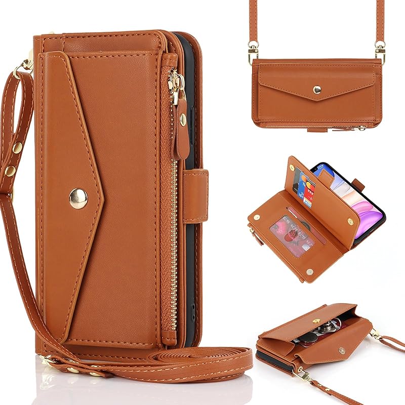 for iPhone 12 pro Wallet case,for iPhone 12 Phone case with Zipper Card Holders for Women Slots Crossbody Flip Folio Book Cover with Credit Card