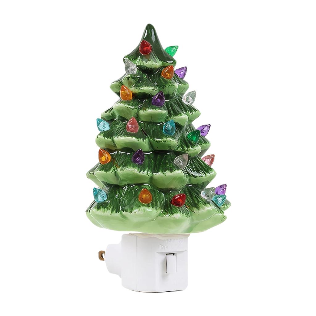 Christmas Tree Night Light with ON/Off Switch Christmas Decorative Tree Light Resin Xmas Tree Nightlight for Bedroom Living Room