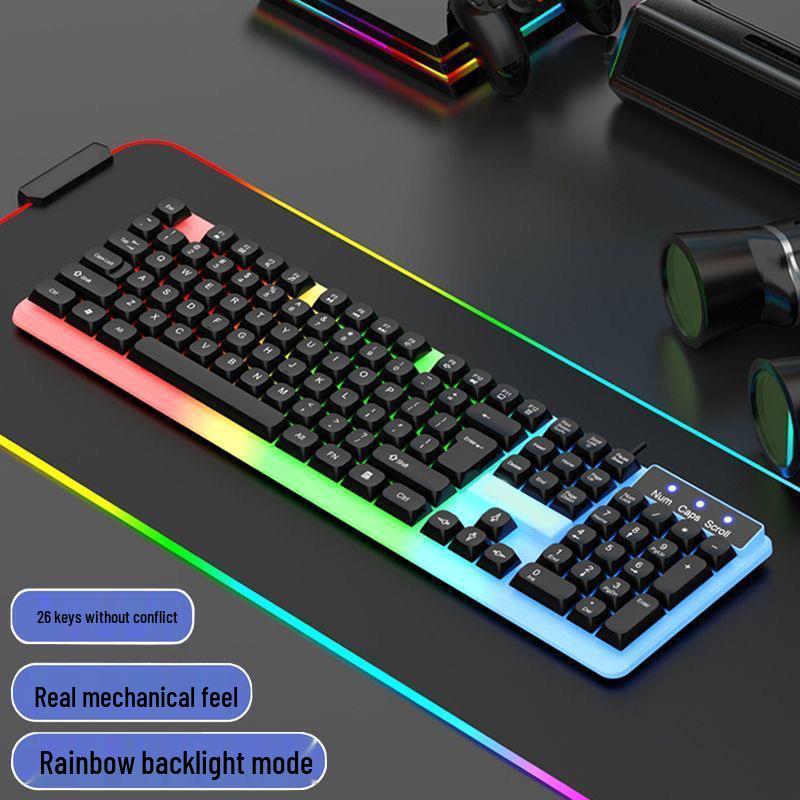 Backlit Wired Gaming Keyboard & Mouse Set with True Mechanical Feel and Suspended Keycaps