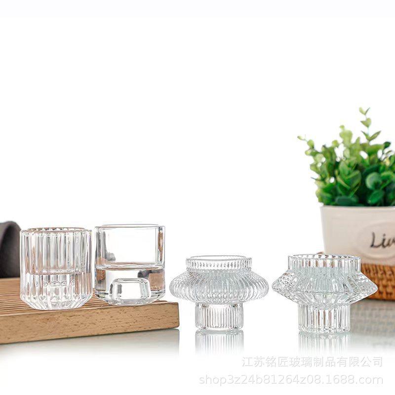 

Minimalist Transparent Candle Holder with Vertical Stripes - Home Décor Ornament for Scented Candles Q200-Vertical Stripe Dual-use Candleholder