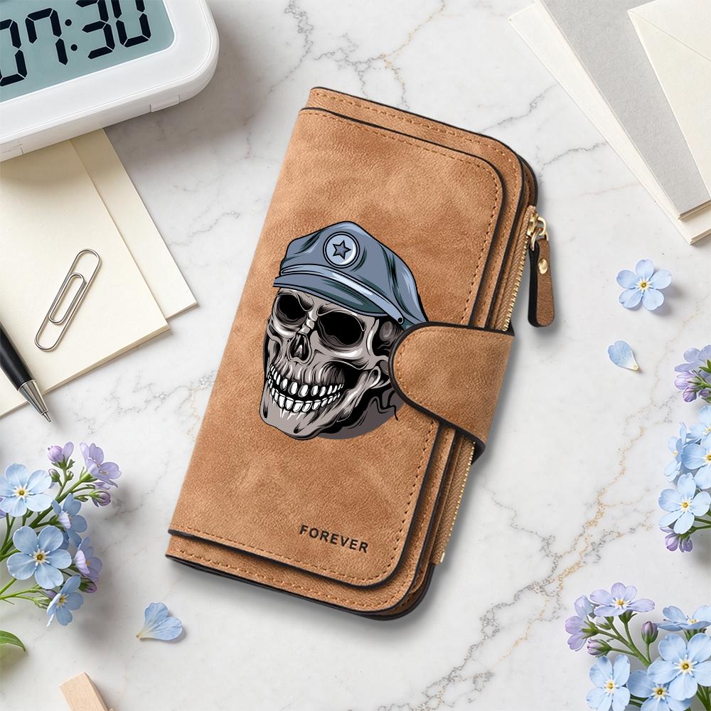 Gothic Skull Pattern Long Wallet for Daily Use Fashion Multi Card Slot Purse