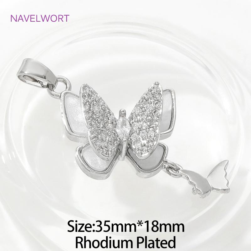 Trendy Inlaid Zircon Butterfly Pendants 18K Gold Plated Brass Butterfly Charms Pendants For DIY Necklace Making Accessories 1 piece