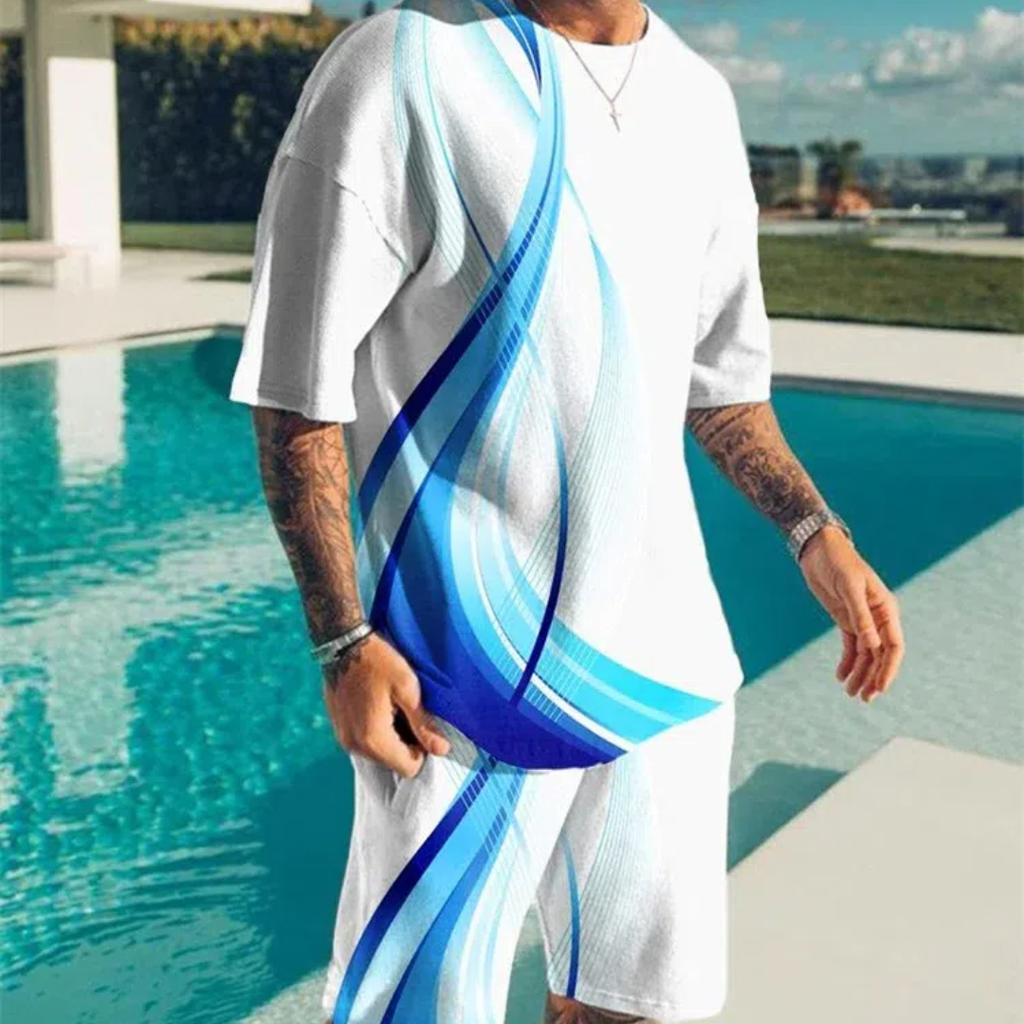 Sommer männer Anzug Kurzarm T-Shirt Anzug Druck Tai Chi Muster 3D Sportswear Casual Übergroßen Top Shorts Atmungsaktive Sportswea