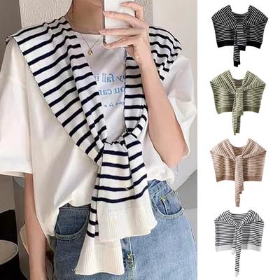 Koreanischer Strickstreifen Warmer Schal Damen Outdoor Sommer Klimatisierter Raum Schutz der Halswirbelsäule Umhang Schal Nackenschutz Schal