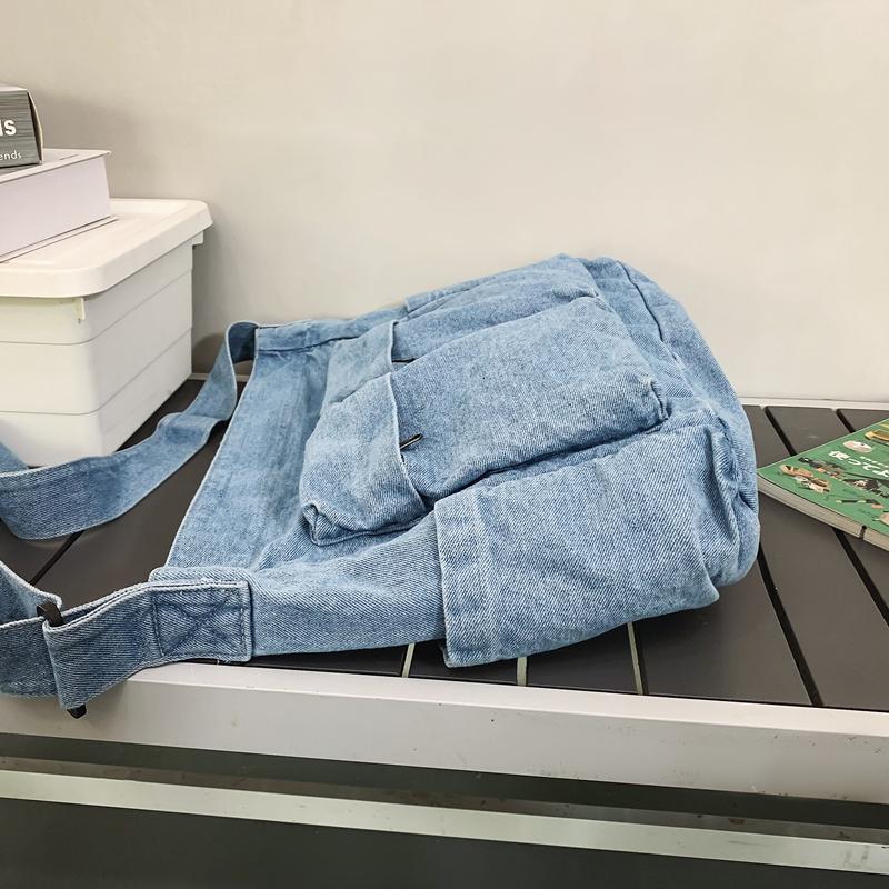 Denim Messenger Bag Women's Large Capacity Shoulder Bag Student Class Bag