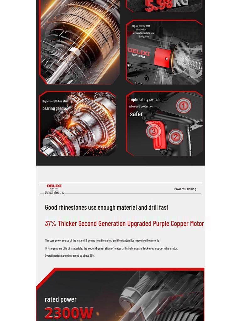 DELIXI Handheld High-Power Core Drill for Air Conditioner and Range Hood Wall Openings, Lightweight Modified Drill.