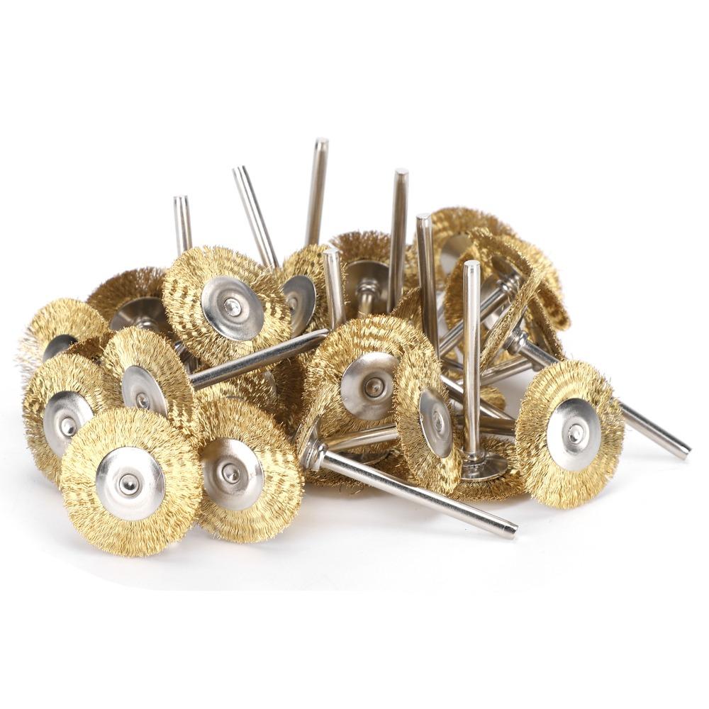 30pcs Brass Wire Rotary Tool Brushes T-Shape Structure Brass Wire Brush Set Wood Carving