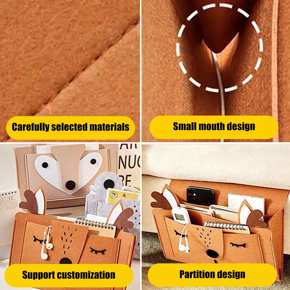 Felt Bedside Storage Bag Cartoon Bedside Organizer Sofa Bed Book Phone Remote Control Hanging Storage Bag Couch Holder Pocket
