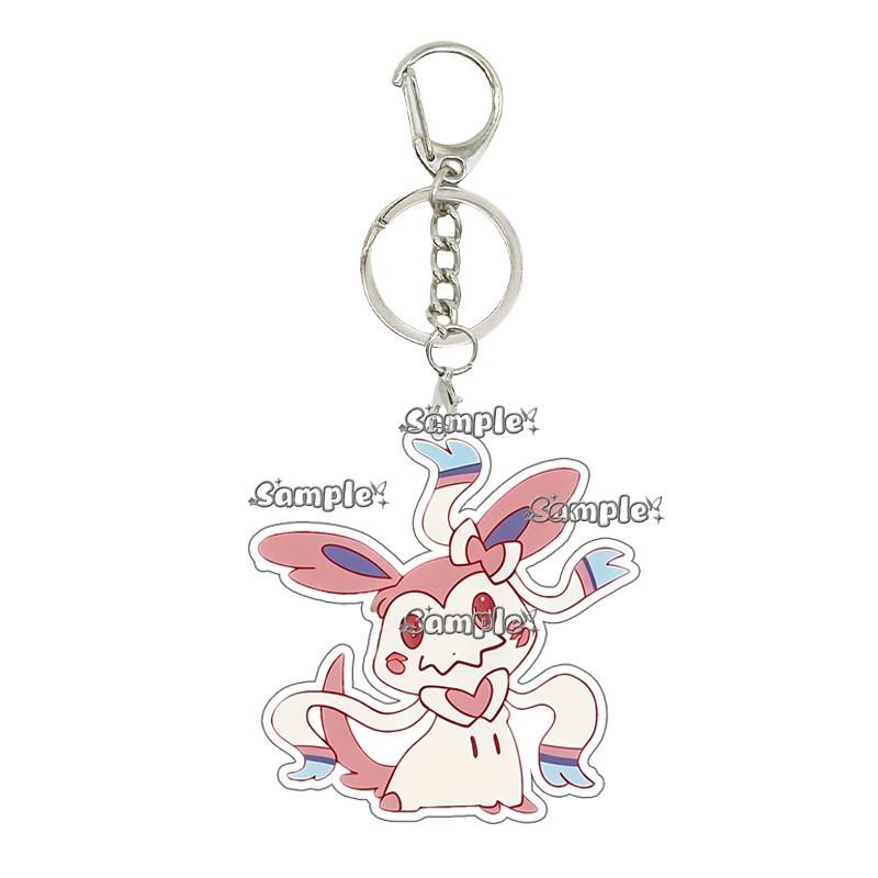 Creative Anime Eevee Leafeon Glaceon Umbreon Jolteon Anime Double-sided Printing Acrylic Keychain Key Ring Jewelry  Accessories