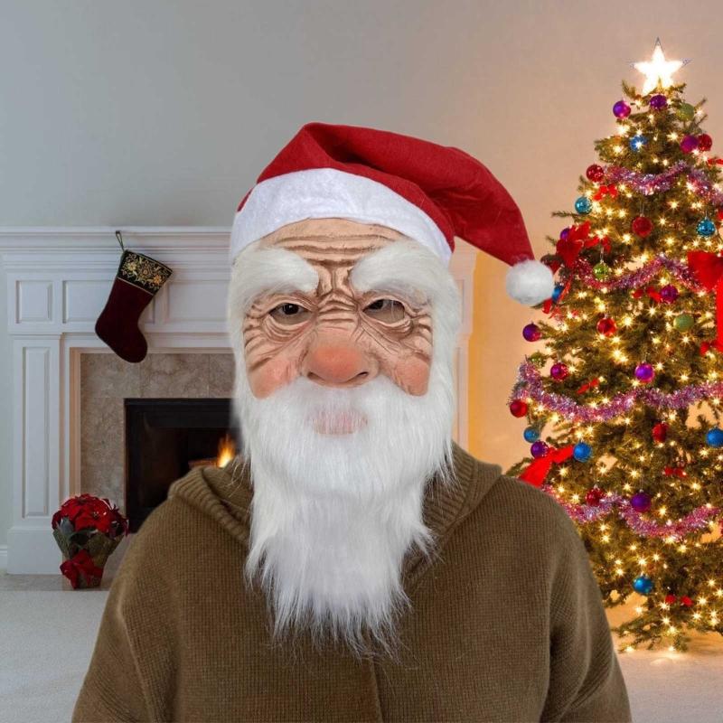Santa Mask Costume Christmas Santa Costume Accessories for Christmas Party, Santa Mask Costume with Santa Hat and Beard