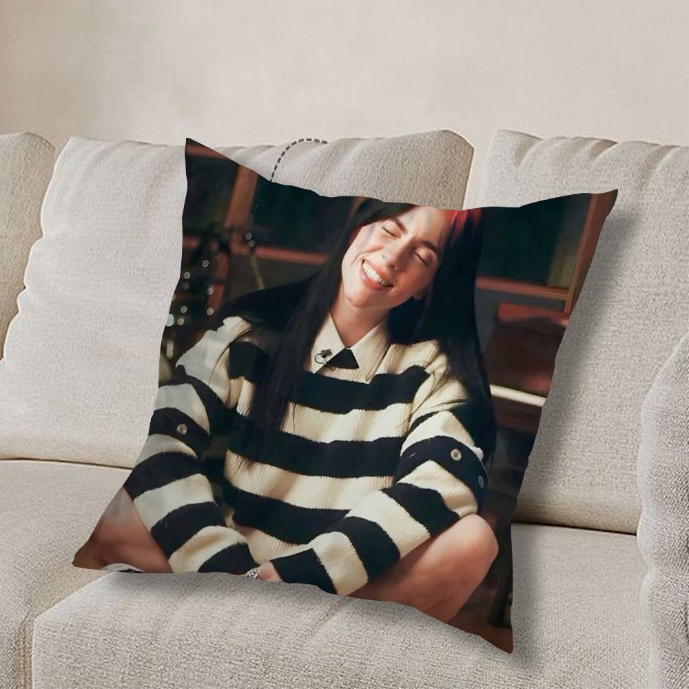 Girl B-Billie Eilish USA Pillow Case Square Double-Sided Printing Short Plush Sofa Cushion Cover Bedroom Bedside Pillow