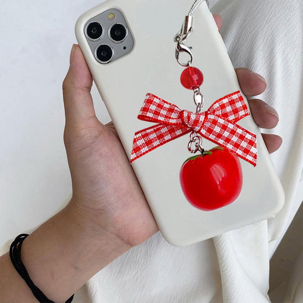 Delicate Strawberry Phone Charm Bowknot Phone Strap Resin Material Tomato Phone Jewelry Perfect Gift for Women Girls