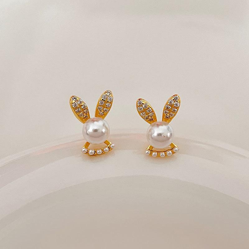 

Милые серьги-кролики с жемчугом и бриллиантами в виде кролика, мини-подарок для девушки