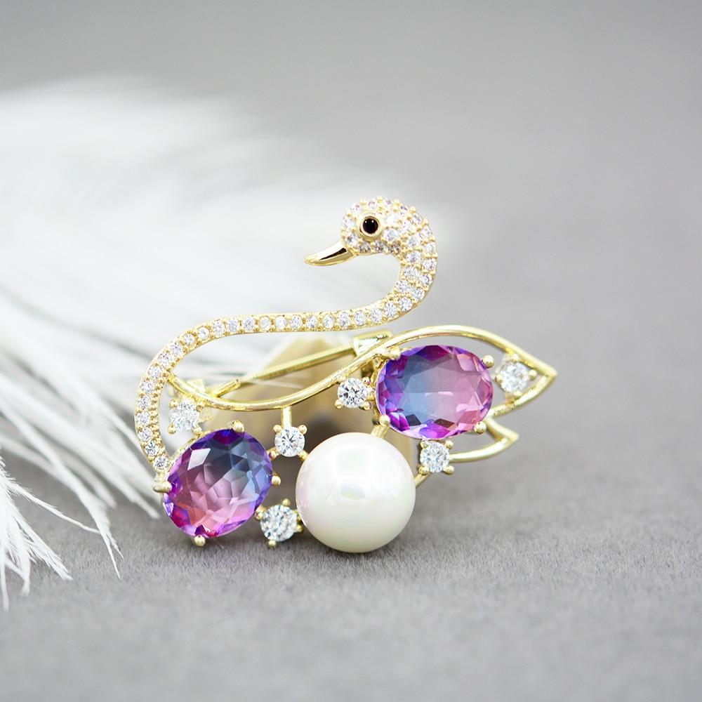 

Blucome хрустальные броши в форме животных в форме лебедя, медный корсажный костюм, шарф, шляпа, булавки, ювелирные изделия для женщин, детская одежда фиолетовый