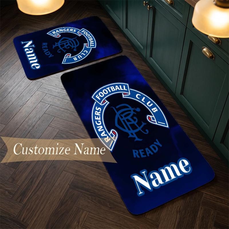 rangers fc (1) Customize Name Flannel Kitchen Mat Soft Non-Slip Kitchen Floor Runner Rug for Home Kitchen Decor