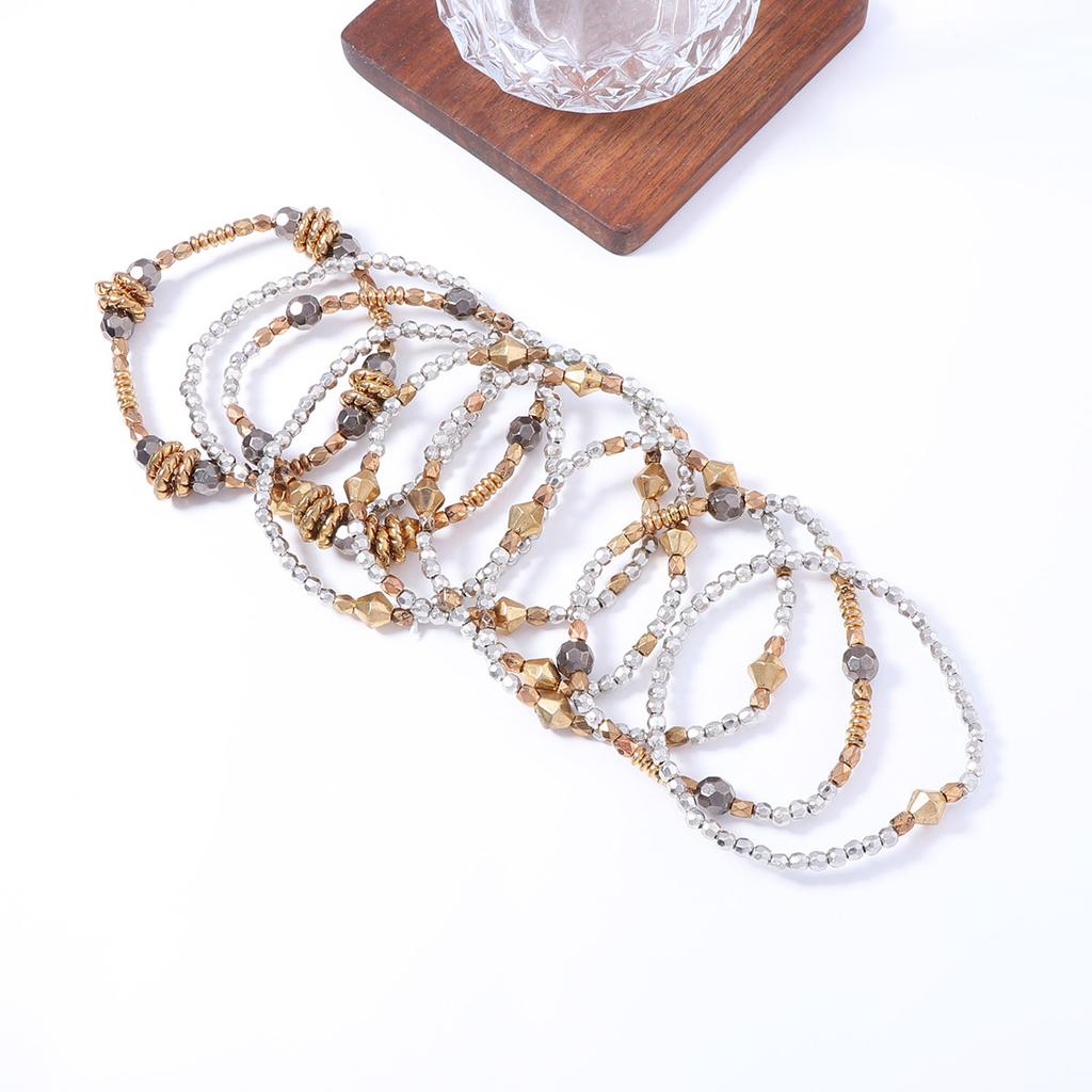 Women Plastic Beaded Bracelet Stack Set Gold Silver Boho Layered Stackable Bracelets