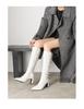 White Thick Heel High Heel Boots Women's European and American Patent Leather Thick Heel Square Head Belt Buckle Knight Boots But Knee Fashion Boots