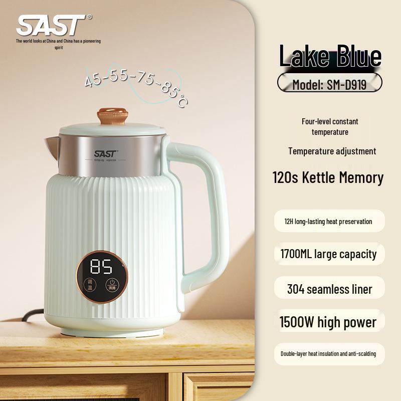 SAST Digital Thermostatic Electric Kettle with Automatic Keep Warm Feature, 304 Stainless Steel, Faux Leather Finish, Ideal Gift.